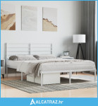 Metalni okvir za krevet s uzglavljem bijeli 150x200 cm - NOVO