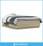 Okvir za krevet s LED svjetlima boja hrasta 120 x 190 cm drveni - NOVO
