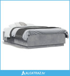 Okvir krevet s LED svjetlima siva boja betona 135x190 cm drveni - NOVO