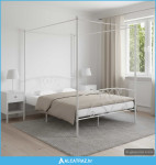 Okvir za krevet s nadstrešnicom bijeli metalni 140 x 200 cm - NOVO
