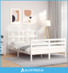 Okvir za krevet s uzglavljem bijeli 140x200 cm od masivnog drva - NOVO