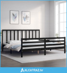 Okvir za krevet s uzglavljem crni 200 x 200 cm od masivnog drva - NOVO