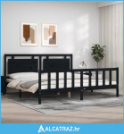 Okvir za krevet s uzglavljem crni 200 x 200 cm od masivnog drva - NOVO