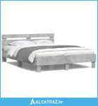 Okvir za krevet s uzglavljem i LED siva boja betona 140x190 cm - NOVO