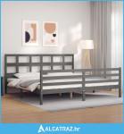 Okvir za krevet s uzglavljem sivi 200 x 200 cm od masivnog drva - NOVO