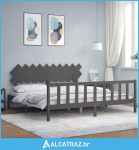 Okvir za krevet s uzglavljem sivi 200 x 200 cm od masivnog drva - NOVO