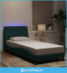 Okvir kreveta s LED svjetlima tamnozeleni 90x190 cm baršunasti - NOVO