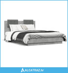 Okvir kreveta s uzglavljem LED siva boja betona 140 x 190 cm - NOVO