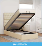 Otomanski okvir kreveta s madraca krem 90x190cm od tkanine - NOVO