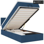 Ottoman krevet s madracem i LED diodama plavi 80x200 cm tkanina - Plav