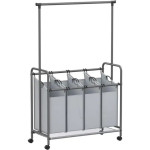SONGMICS RLS44GS – Koš / sorter za rublje s 4 pregrade i šipkom za vje