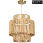 Viseća lampa, abažur s 3 razine, metal, konoplja, svijetlosmeđa