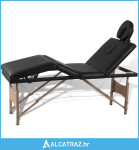 Crni sklopivi stol za masažu s 4 zone i drvenim okvirom - NOVO