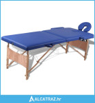 Plavi sklopivi stol za masažu s 2 zone i drvenim okvirom - NOVO