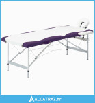 Sklopivi masažni stol s 2 zone aluminijski bijelo-ljubičasti - NOVO