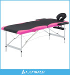 Sklopivi masažni stol s 2 zone aluminijski crno-ružičasti - NOVO