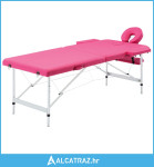 Sklopivi stol za masažu s 2 zone aluminijski ružičasti - NOVO