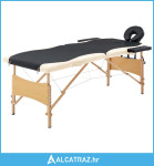 Sklopivi stol za masažu s 2 zone drveni crni i bež - NOVO