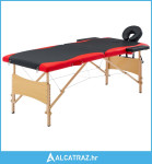 Sklopivi stol za masažu s 2 zone drveni crno-crveni - NOVO