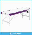 Sklopivi stol za masažu s 3 zone aluminijski bijelo-ljubičasti - NOVO