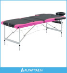 Sklopivi stol za masažu s 3 zone aluminijski crno-ružičasti - NOVO