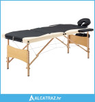 Sklopivi stol za masažu s 3 zone drveni crni i bež - NOVO