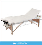 Sklopivi stol za masažu s drvenim okvirom trodijelni krem bijeli - NOV