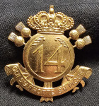 BELGIAN ARMY METAL BERET BADGE - 14 INFANTRY (gilt)