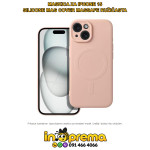 MASKICA ZA IPHONE 15 MAGSAFE SILIKONSKA MAG RUŽIČASTA ZAŠTITA KAMERE