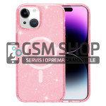 Prozirna gliter MagSafe silikonska maskica za iPhone 15 roza