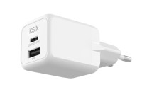 Adapter KSIX, Gan ultrabrzi 20W PD & PPS, 1 x USB-C + 1 x USB-A, bijel