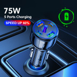 Auto punjač 75W Car 12v brzi 3xUSB QC3.0 Type-C 2PD 30W iPhone Samsung