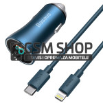 BASEUS Golden Auto punjač brzo punjenje USB Type C i kabel iPhone blue