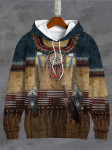 Muška majica s kapuljačom s 3D indijanskim plemenskim  dizajnom