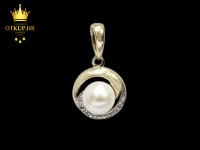 ZLATNI PRIVJESAK S BISEROM I DIJAMANTIMA 0.008ct (9K) / R1, RATE !
