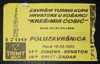 ZAVRŠNI TURNIR KUPA HRVATSKE U KOŠARCI, SPLIT 1999. ULAZNICA