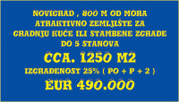 NOVIGRAD, atraktivno zemljište za gradnju kuće ili zgrade do 5 stanova