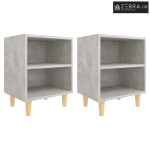 Noćni ormarići s drvenim nogama 2 kom boja betona 40x30x50 cm - Beton