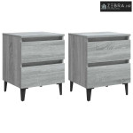 Noćni ormarići s metalnim nogama 2 kom sivi hrast 40x35x50 cm