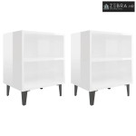 Noćni ormarići s metalnim nogama 2 kom sjajni bijeli 40x30x50cm - Viso