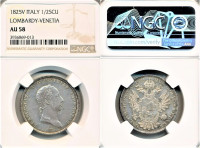 1/2 SCUDO 1825 V Franz I NGC AU 58