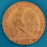 20 Franaka - Francuski zlatnik MARIANNE iz 1910.