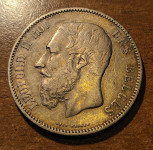 5 FRANCS 1873,BELGIJA,srebro