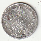 AU MAĐARSKA 20 KRAJCZAR 1869 AG