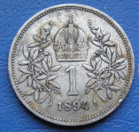 AUSTRIA 1 CORONA 1894 Silver