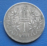 AUSTRIA 1 CORONA 1901 Silver