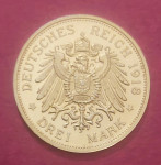 Bavaria 3 Mark 1918 D (2004) Restrike-KM# 1010, N# 70107; Golden plate