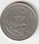 CARIBI 25 CENT 1986,1987,1989,1995,1996,1997,1999,2000,KOMAD 1,5€