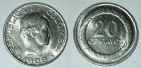 Colombia 20 centavos, 1969 Circular wreath on the reverse ****/