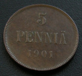 FINLAND 5 PENNIA 1901